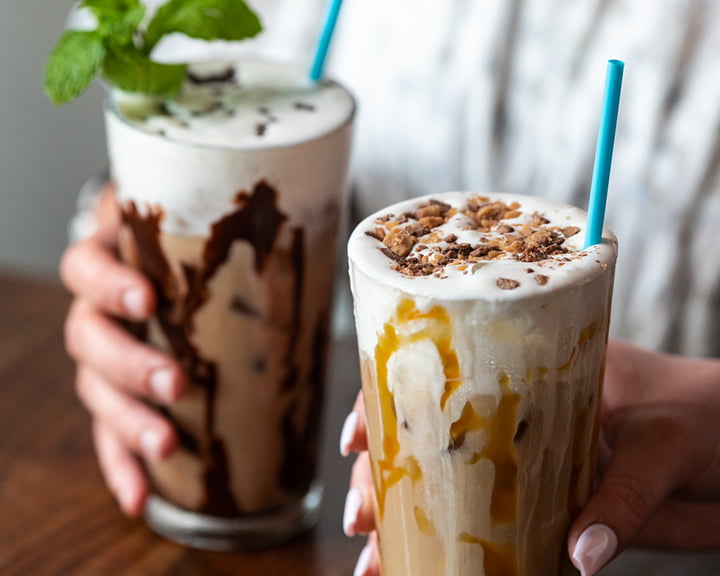 Mint Mocha and Honey Caramel Crunch Iced Coffee