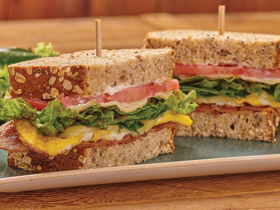 The classic BLT plus two over-hard cage-free eggs, Monterey Jack and mayo on our artisan whole grain.