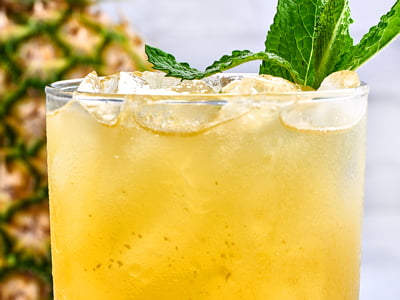 Pineapple, passion fruit, mint-infused simple syrup and lime.