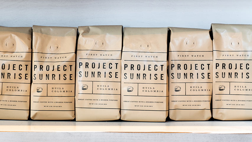 Row of Project Sunrise Coffee bags